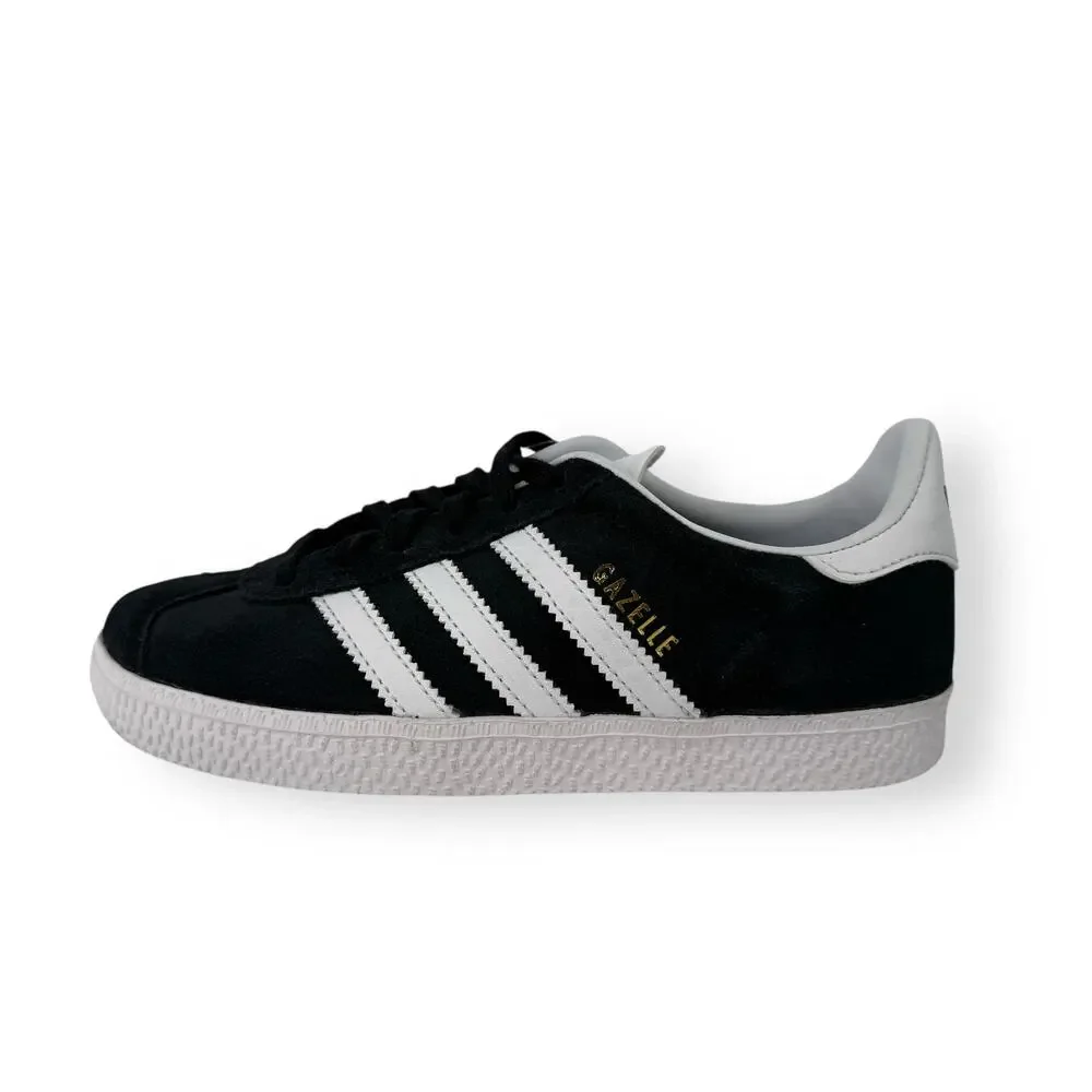 Adidas Gazelle Boy Girl Black White Suede Sneakers Tennis Shoes Youth Sz 1
